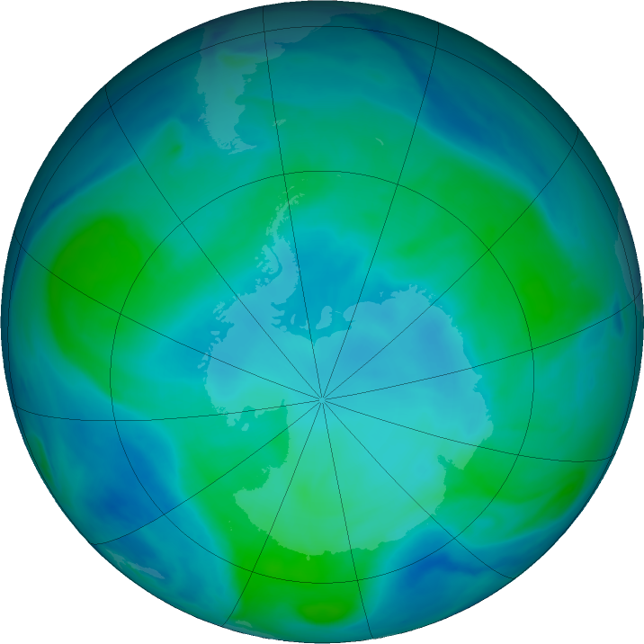 Antarctic ozone map for 01 February 2023